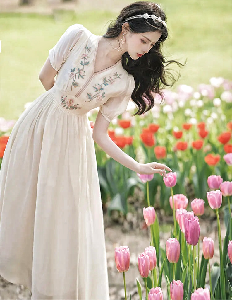 Cotton Tree Cottagecore Dress with Embroidery