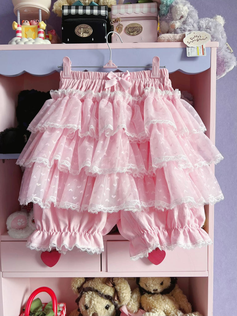 Pink Kawaii Hearts Ruffle Lolita Shorts
