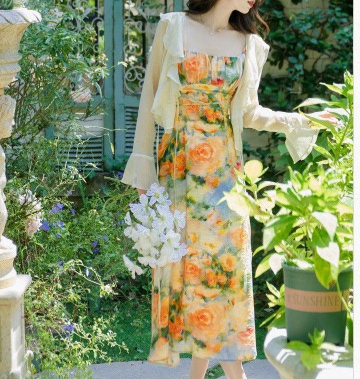 Summer Garden Floral Print Cottagecore Dress Set