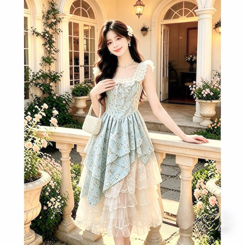 Mint Garden Rose Shabby Chic Coquette Dress