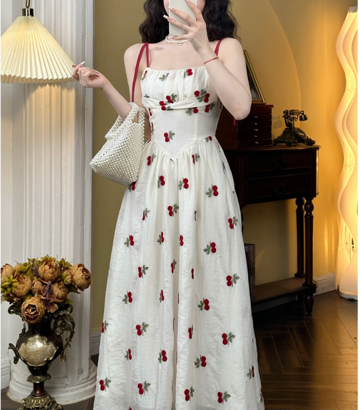 Cherry Embroidered Set 2-Piece Coquette Dress Set