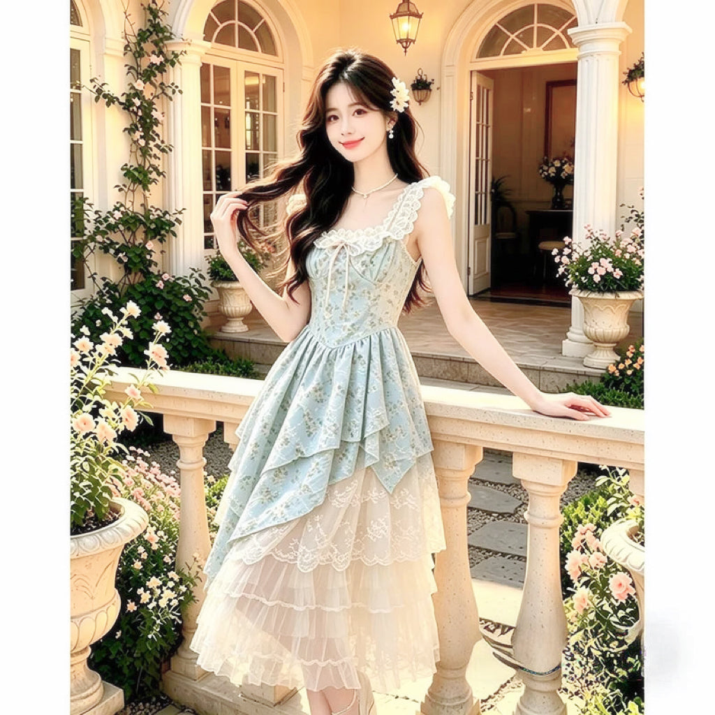 Mint Garden Rose Shabby Chic Coquette Dress