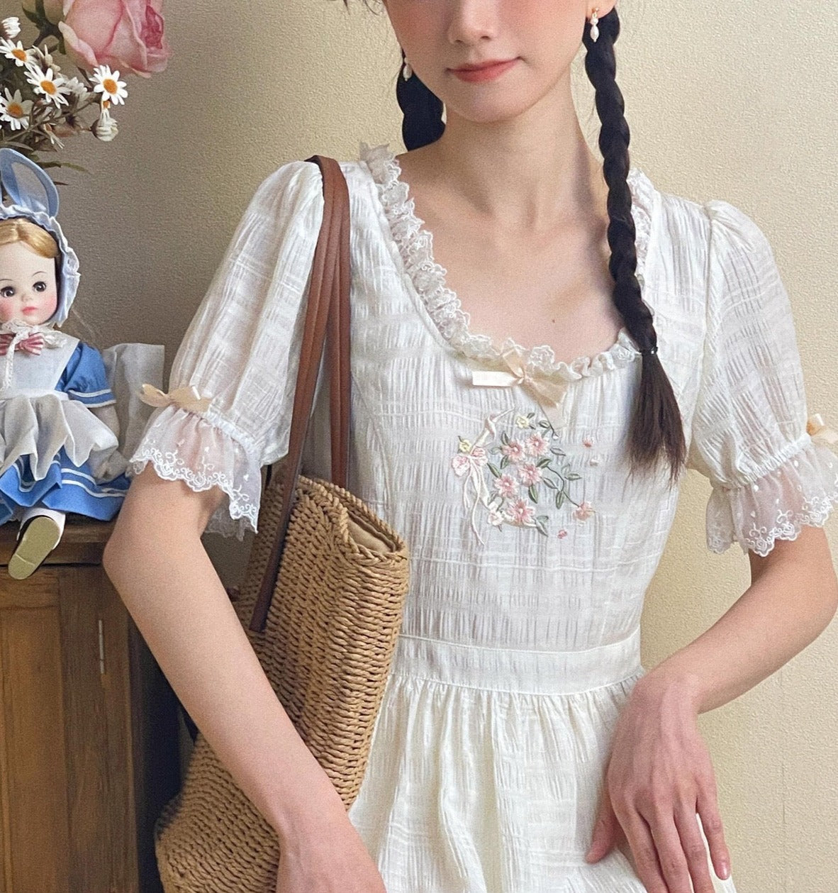 Abbie Cottage Fairy Dress with Floral Embroidery