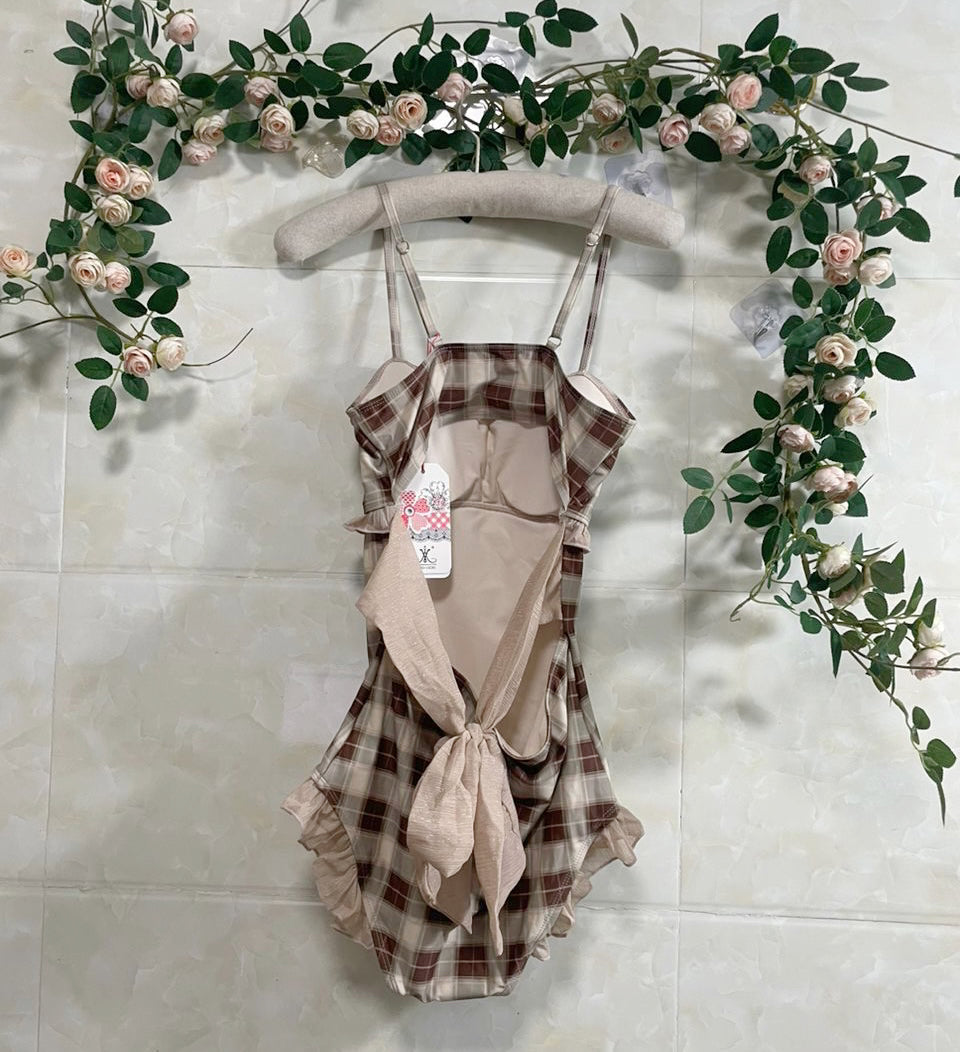 2-Piece Plaid Dark Cottagecore Swimsuit