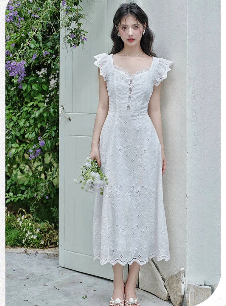 Broderie Anglaise Cottagecore Dress white embroidered vintage dress