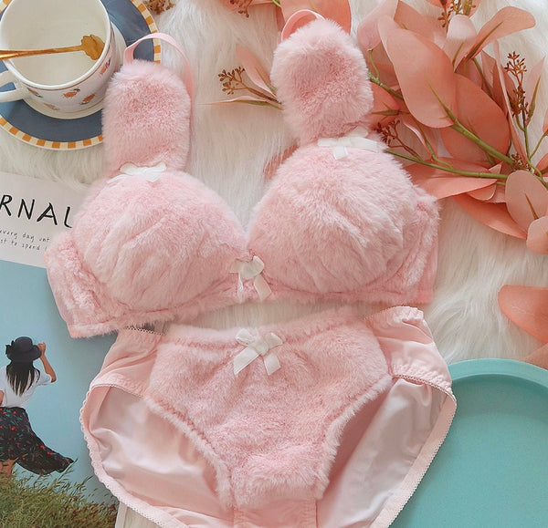 Soft Fuzzy Bunny Plush Kawaii Lingerie Set