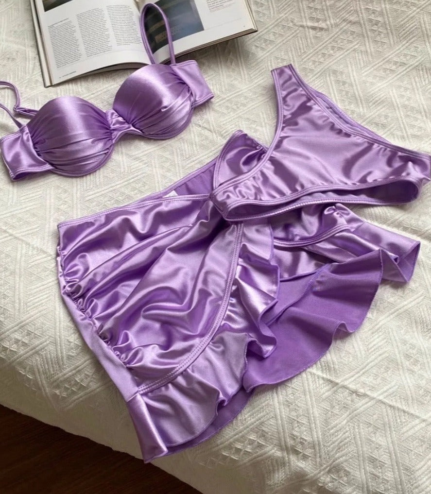 3-Piece Satin Swimsuit Bathing Suit Siren Purple Swimsuit