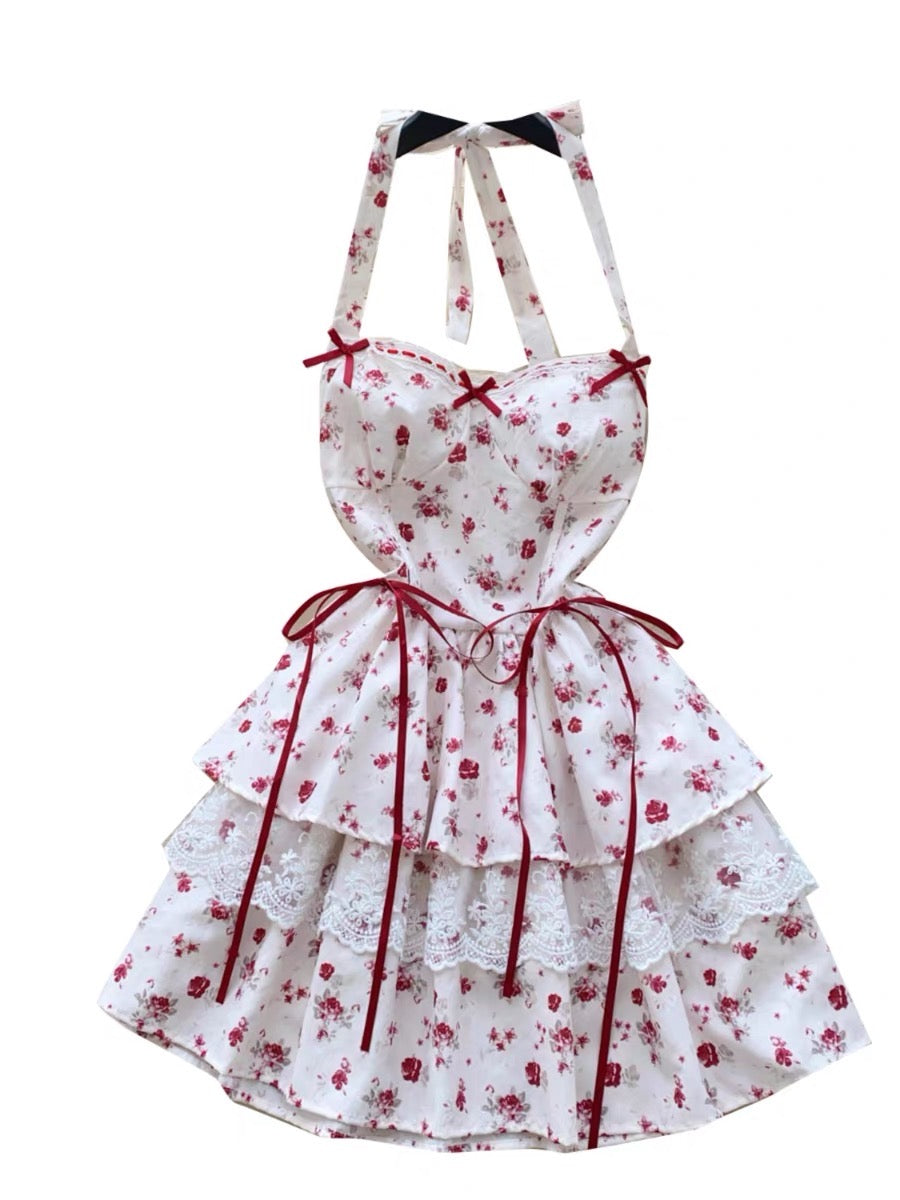 Cherry Bird Red Ribbon Coquette Dress