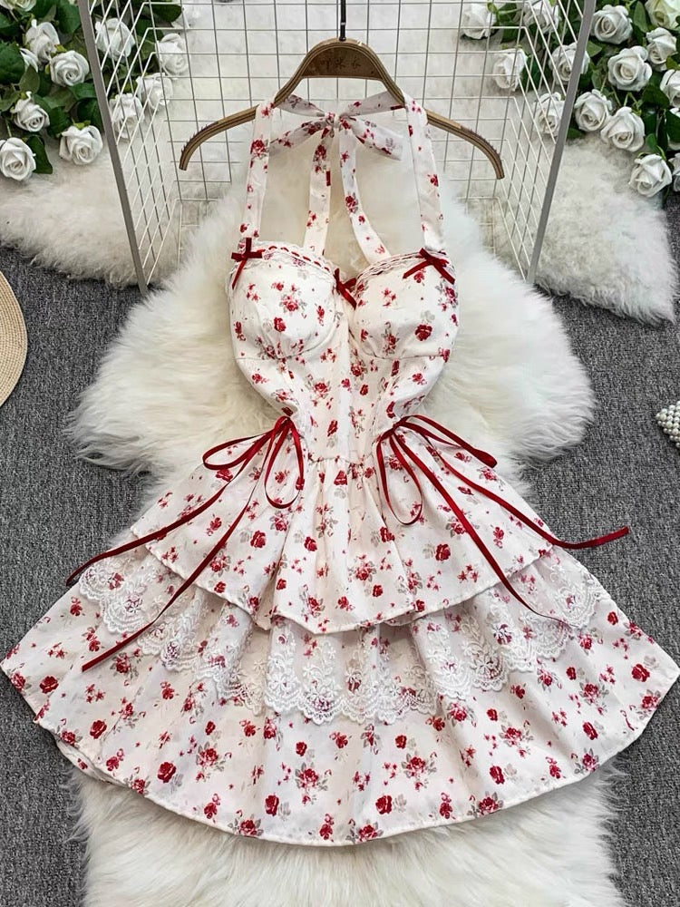 Cherry Bird Red Ribbon Coquette Dress