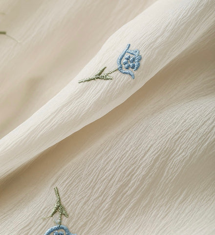 Blue Vine Flower Embroidered Cottagecore Dress