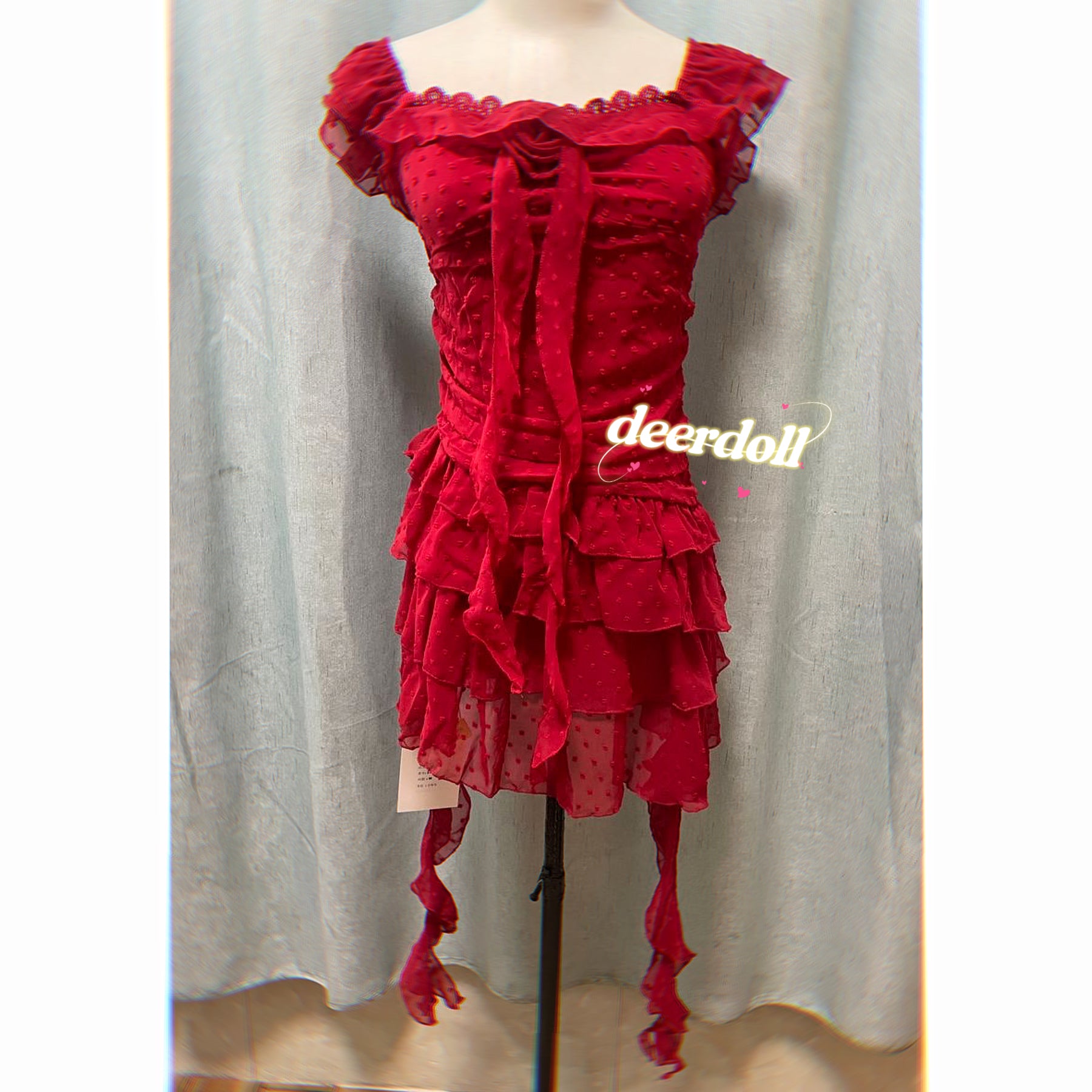 coquette red dress Red Velvet Ribbon Corset Dress -Coquette Winter Aesthetic Outfit Red / S