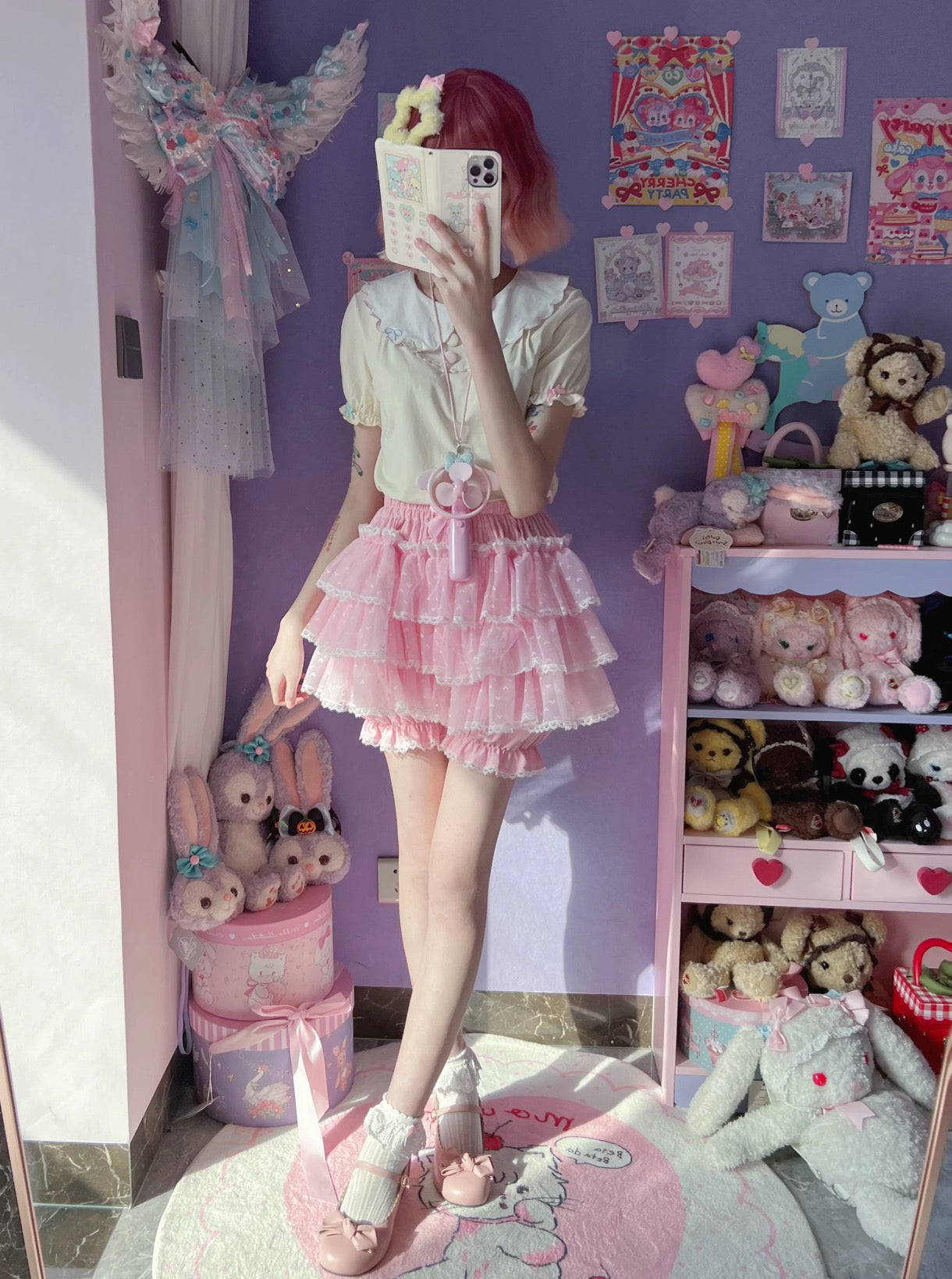 Pink Kawaii Hearts Ruffle Lolita Shorts