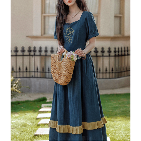 Drusilla Dark Cottagecore Flower Embroidery Dress