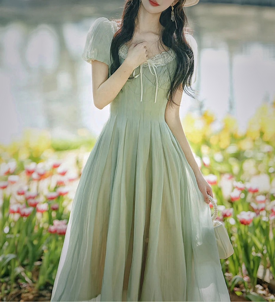 Evergreen Whisper Princesscore Fairy Dress - Romantic Vintage Cottagecore Gown