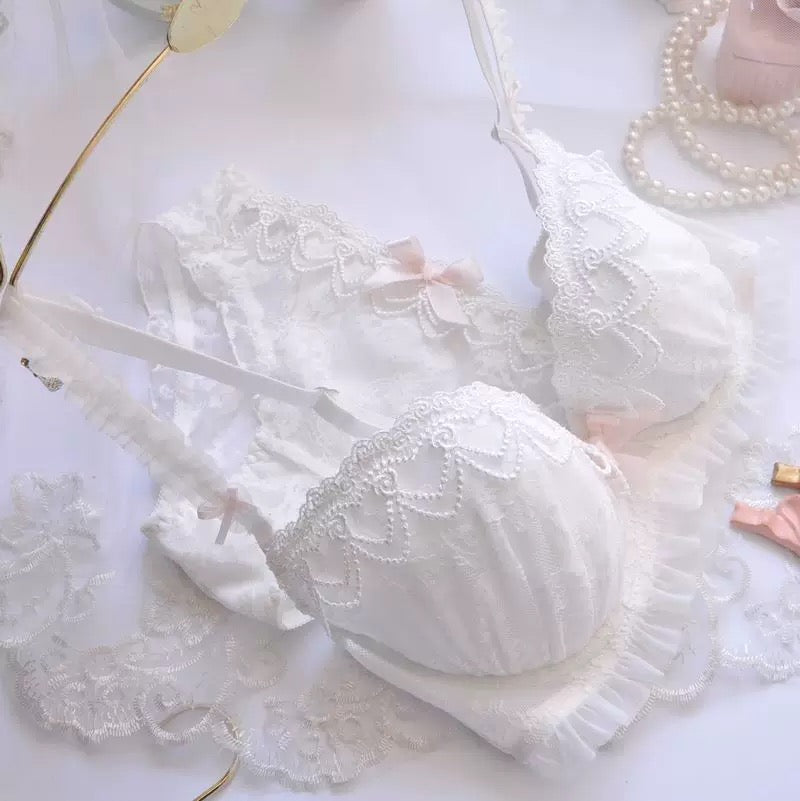 White Lace & Pearls Kawaii Princess Girly Lingerie Set