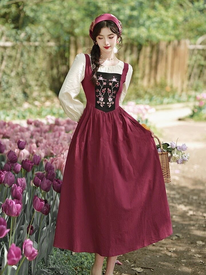 Cottage Witch Dress with Headscarf Village Witch Cottagecore Dress