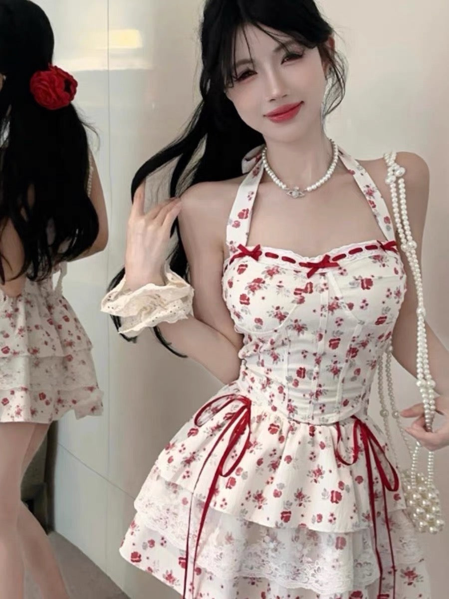 Cherry Bird Red Ribbon Coquette Dress