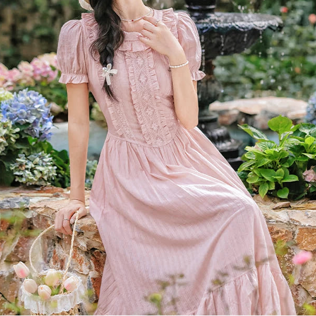 Sugar Vine Pastel Cottagecore Blush Pink Vintage-Coquette Dress