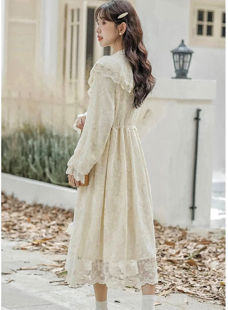 Sunlight Spirit Victorian-Style Lace Embroidered Cottagecore Dress