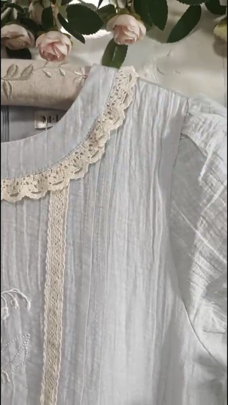 Lily of the Valley Embroidered Baby-Blue Dollcore Dress