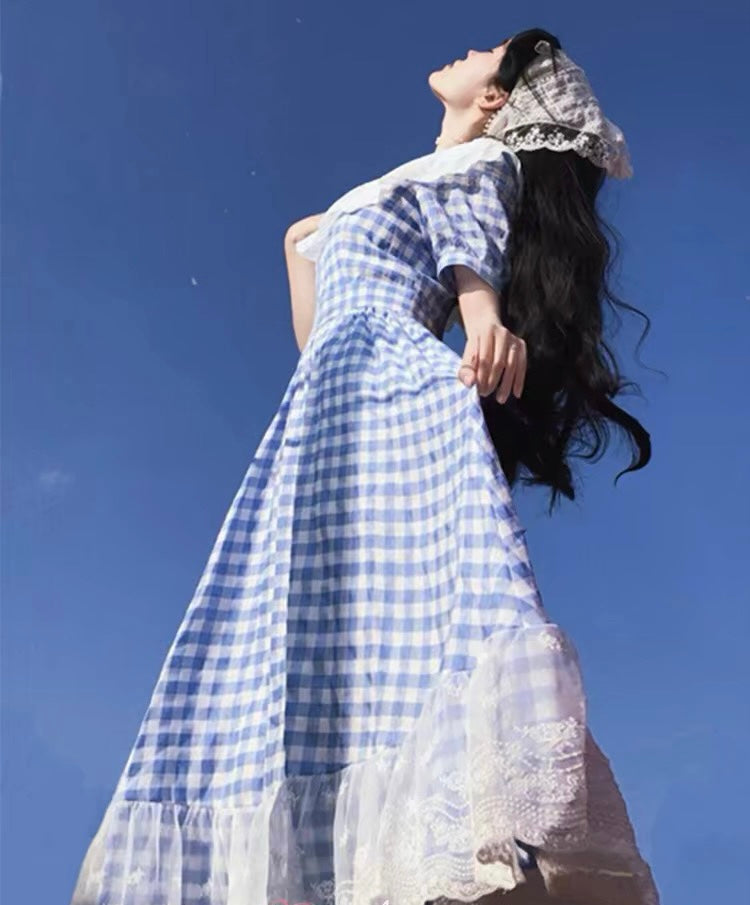 Heidi Plaid Blue Cottagecore Dress