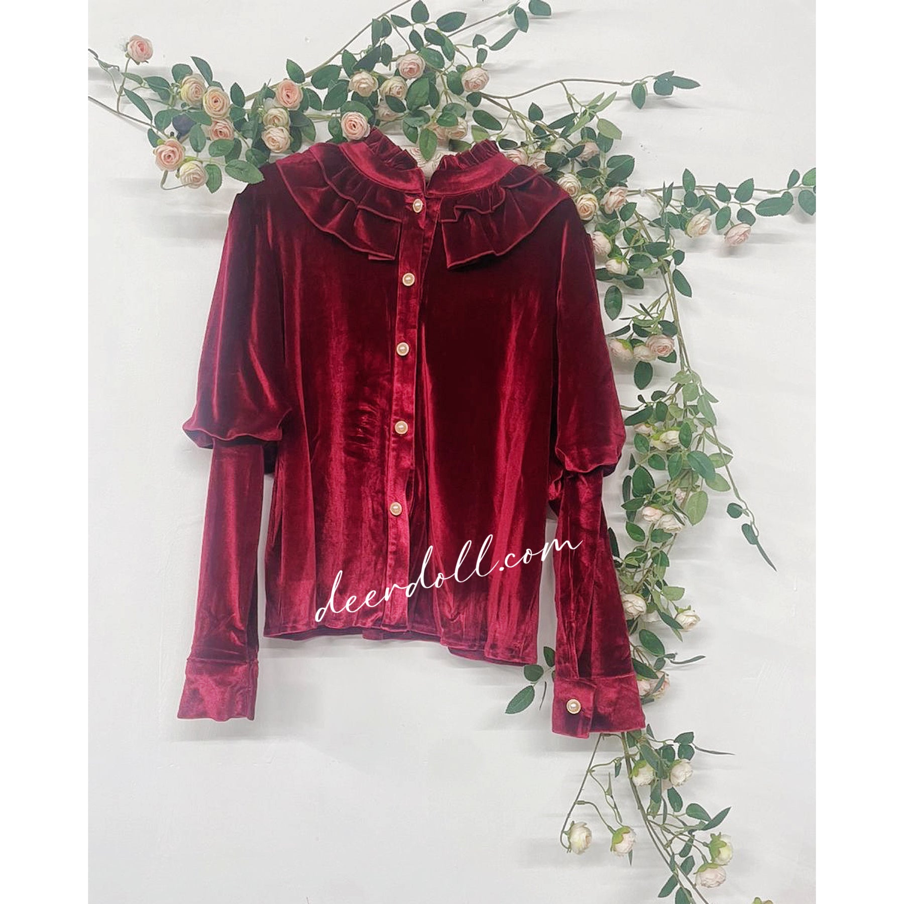 Ruby Victorian Burgundy-Red Velvet Shirt