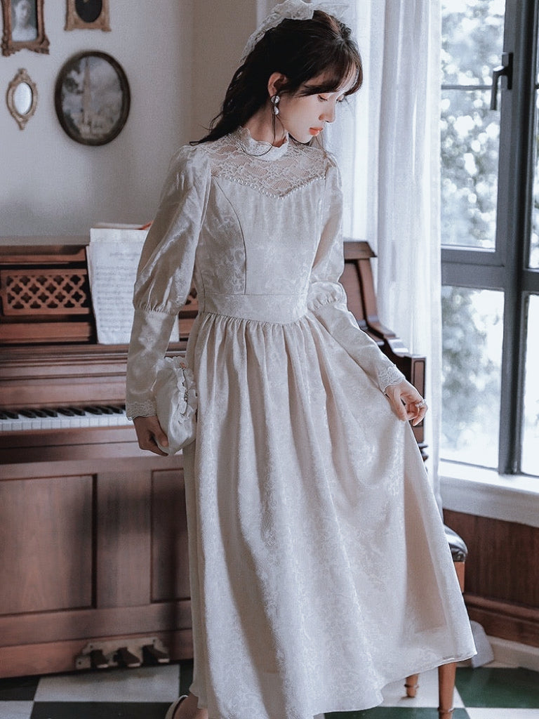 Callina Pearl Accented Victorian Style Wedding Dress