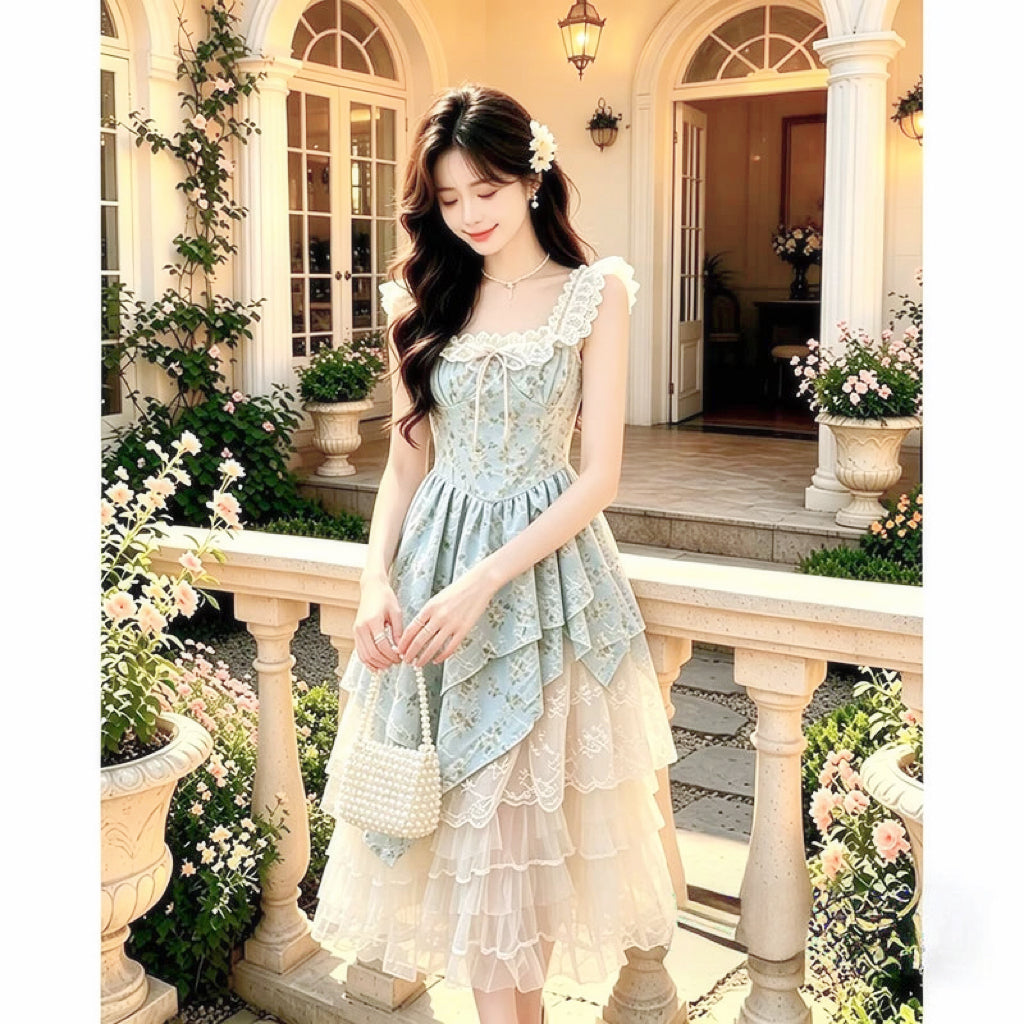 Mint Garden Rose Shabby Chic Coquette Dress