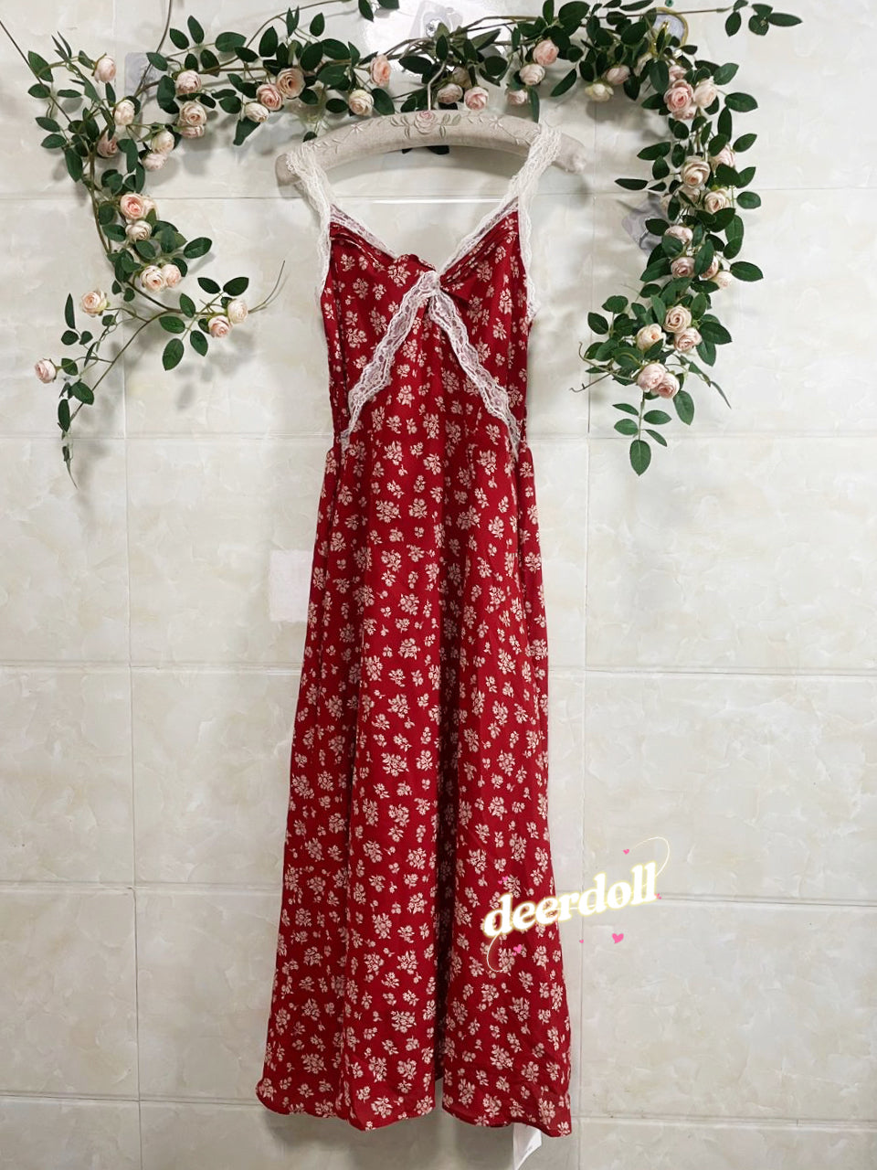 fall dresses 4t Floral Red Cottagecore Dress vintage 90s Grunge Style Dress