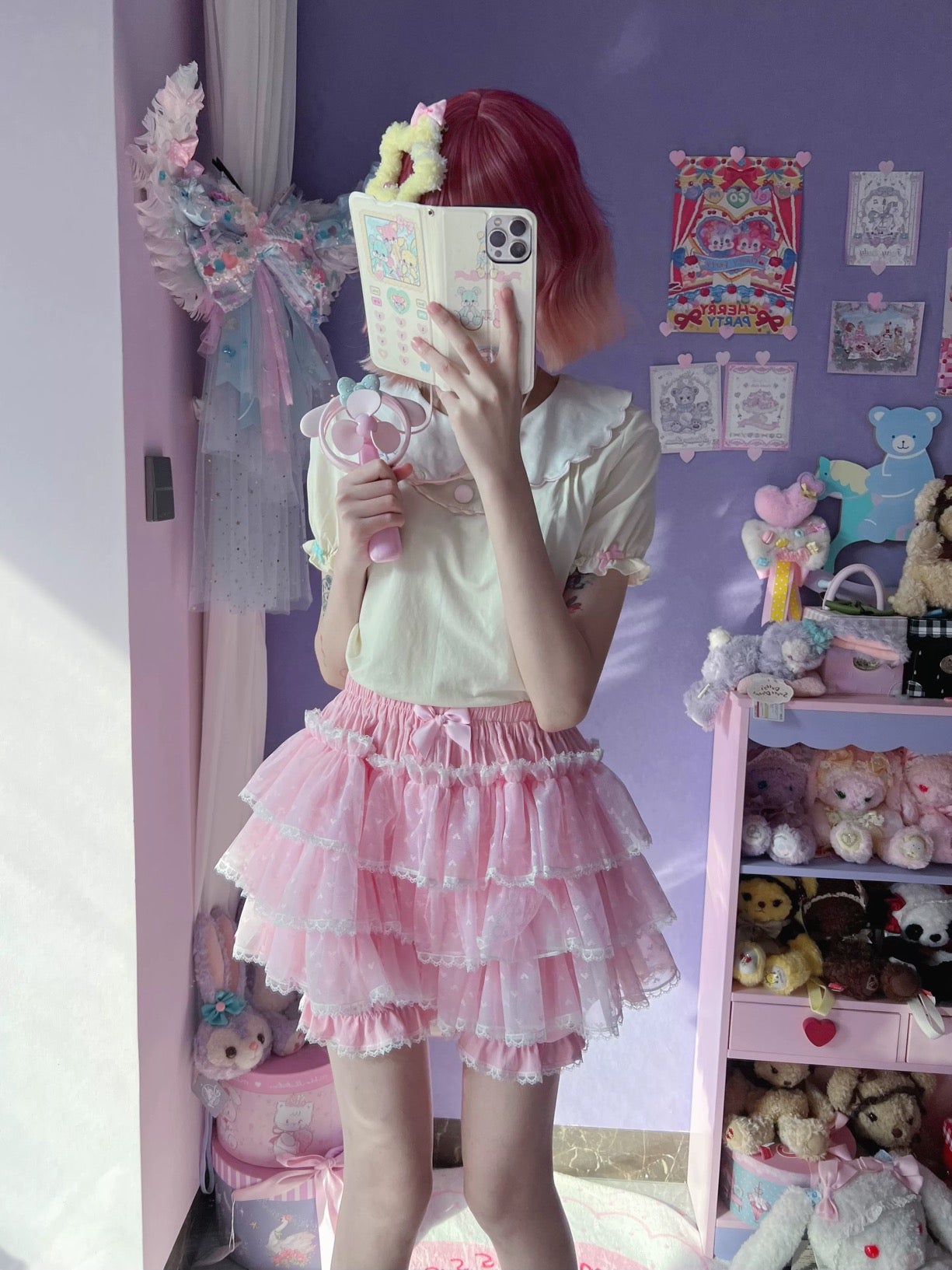 Pink Kawaii Hearts Ruffle Lolita Shorts