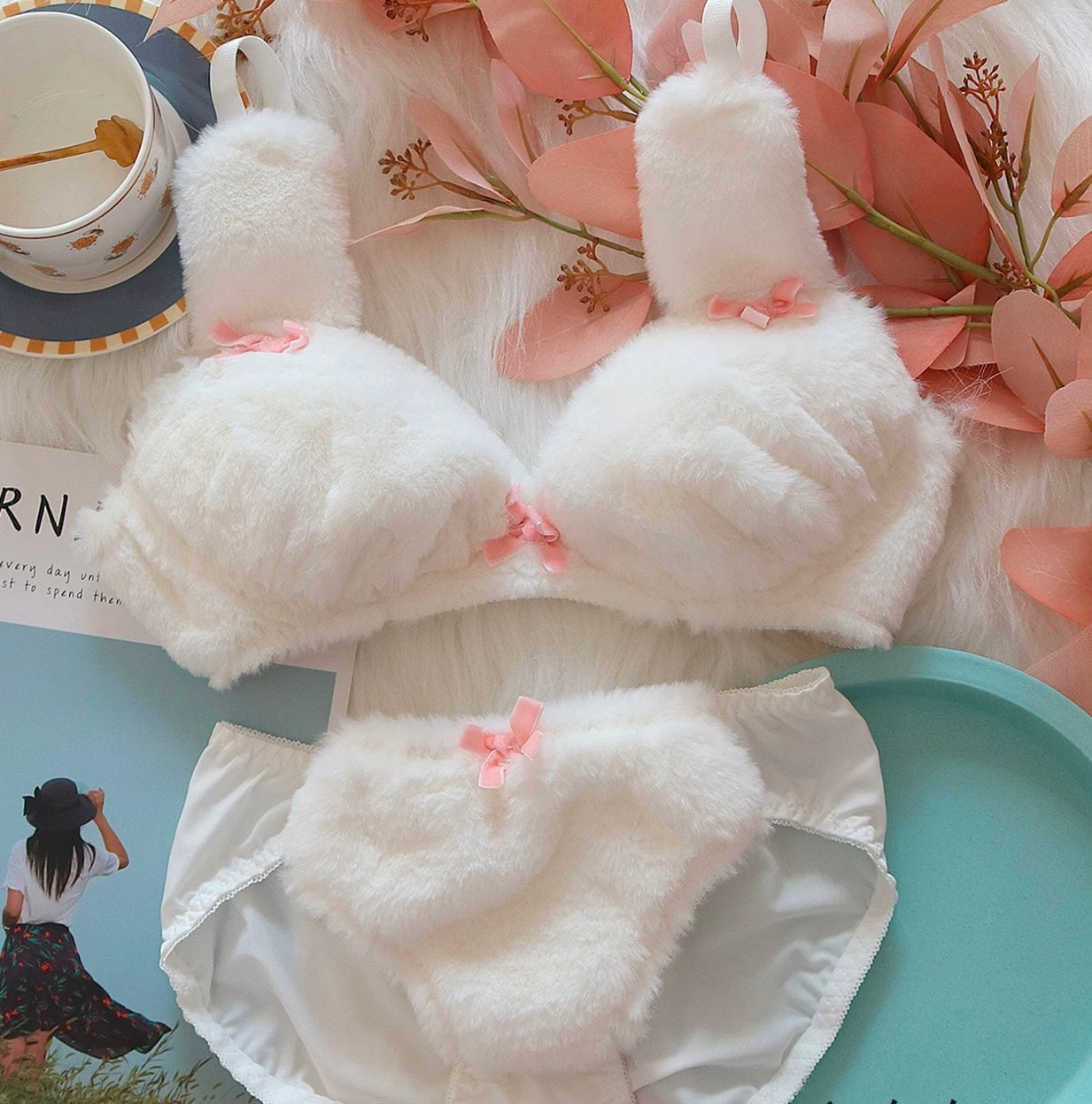 Soft Fuzzy Bunny Plush Kawaii Lingerie Set