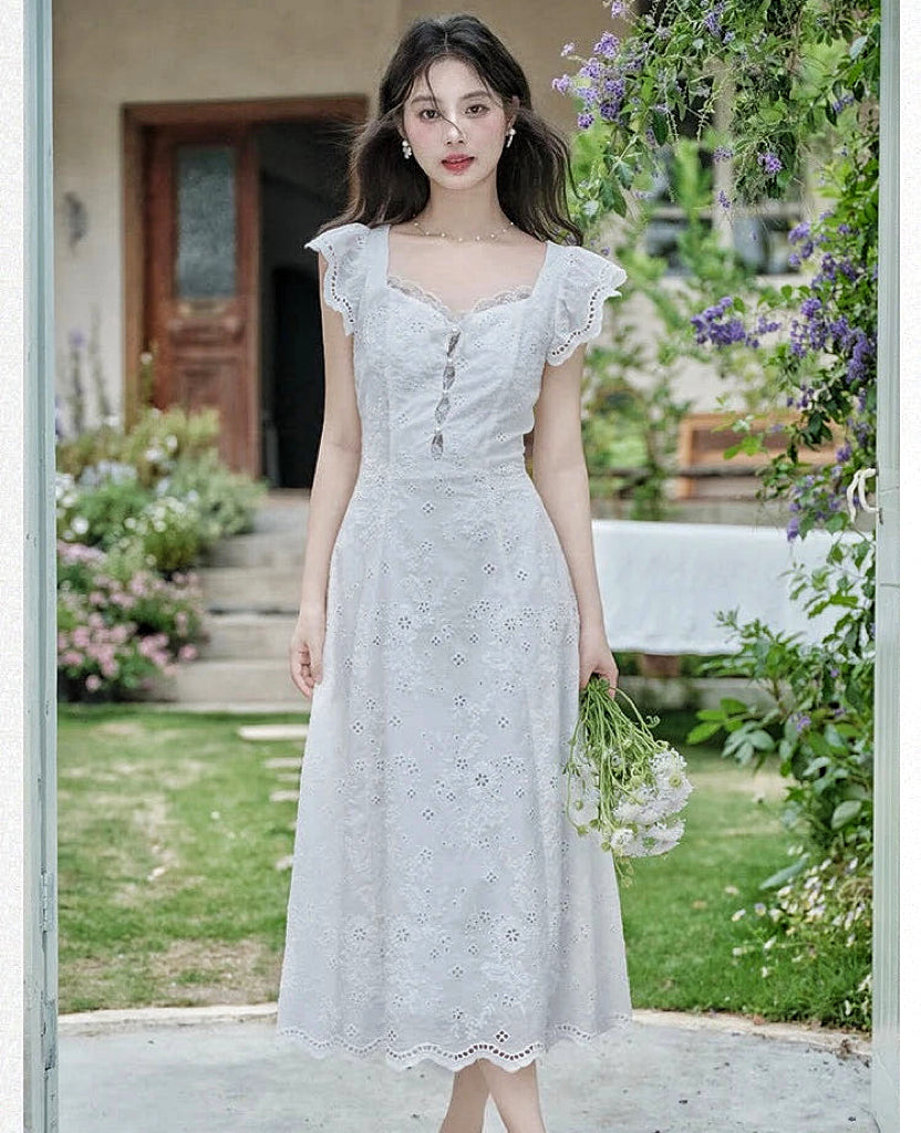 Broderie Anglaise Cottagecore Dress white embroidered vintage dress Broderie Anglaise Cottagecore Dress white embroidered vintage dress
