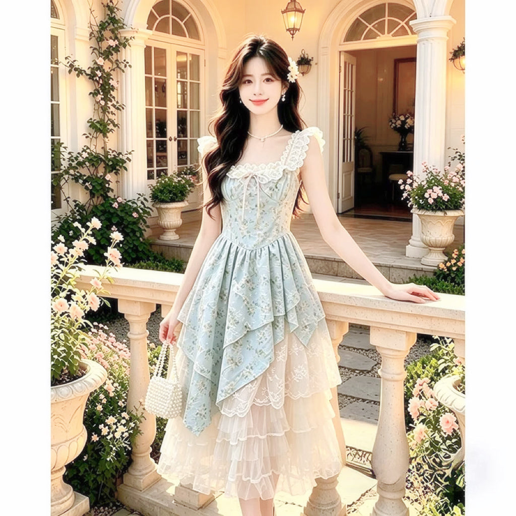 Mint Garden Rose Shabby Chic Coquette Dress