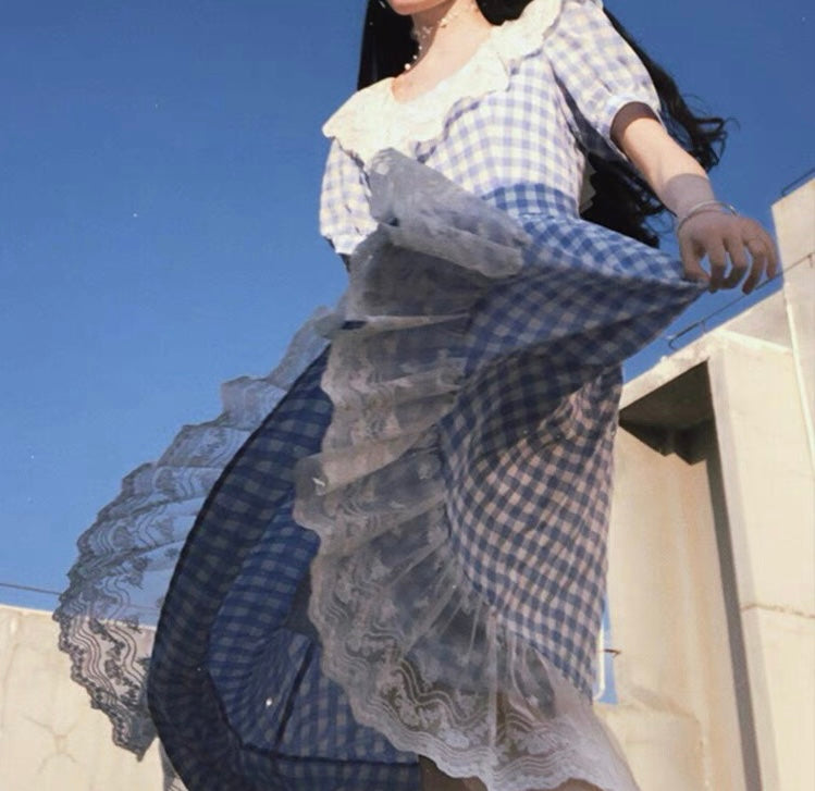 Heidi Plaid Blue Cottagecore Dress