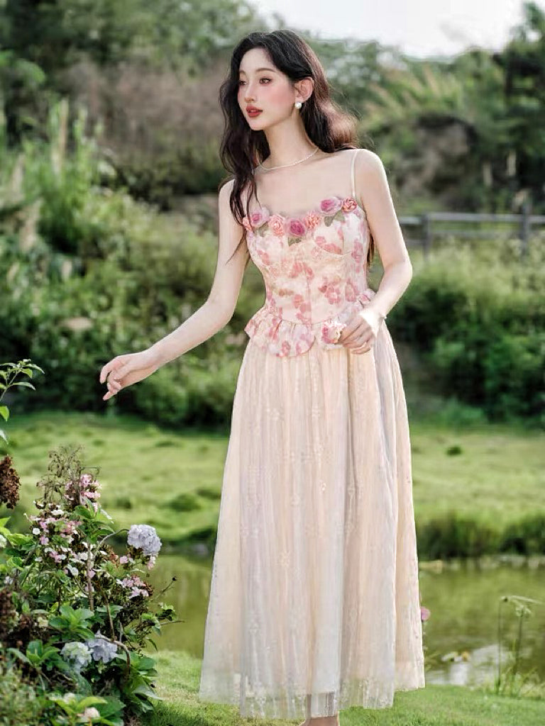 Royalcore Rococo Rococo Flower Romantic Royalcore Bustier Dress