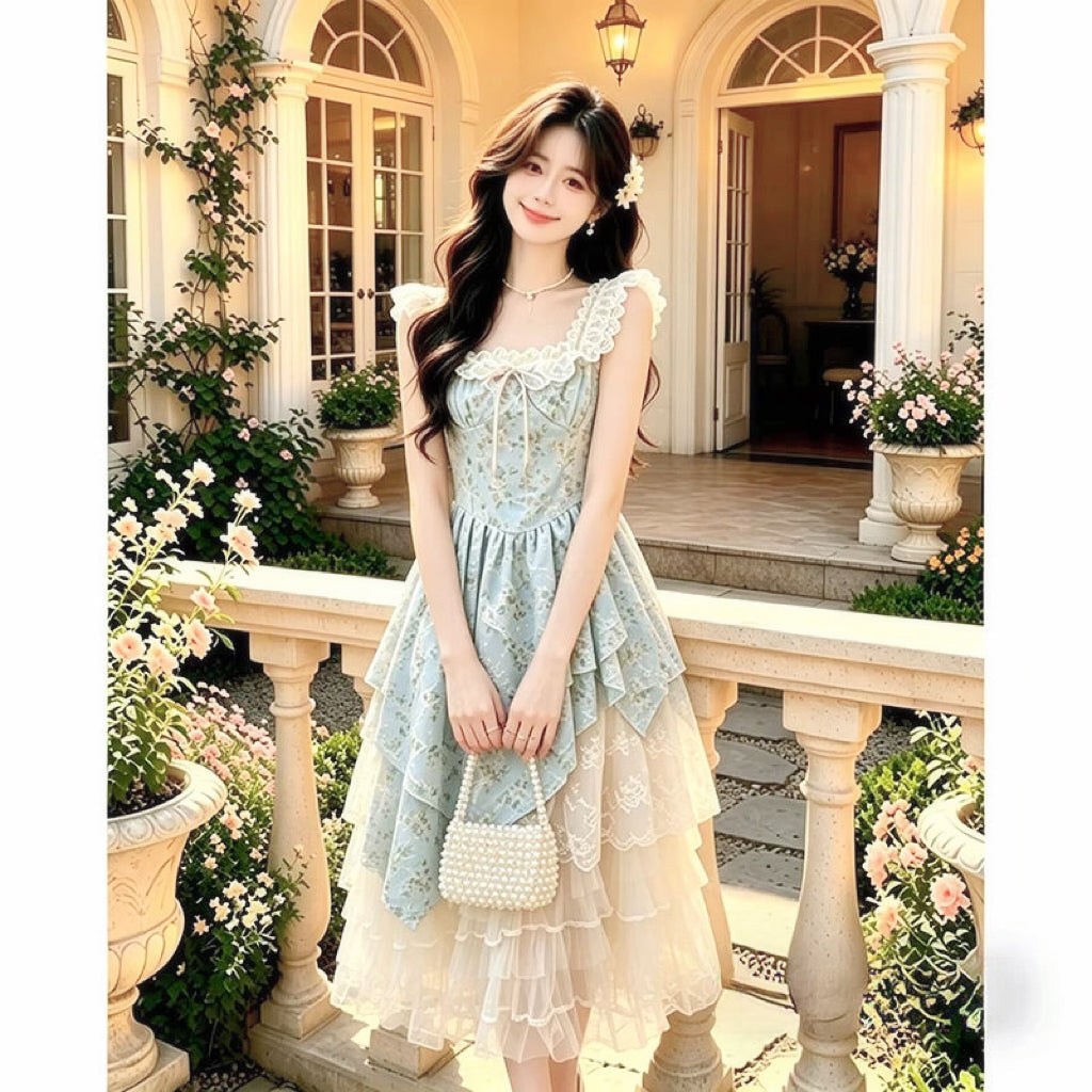 Mint Garden Rose Shabby Chic Coquette Dress