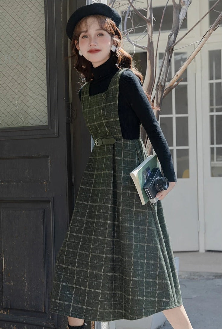 Book-Smart Plaid Wool Pinafore Dark Academia Dress