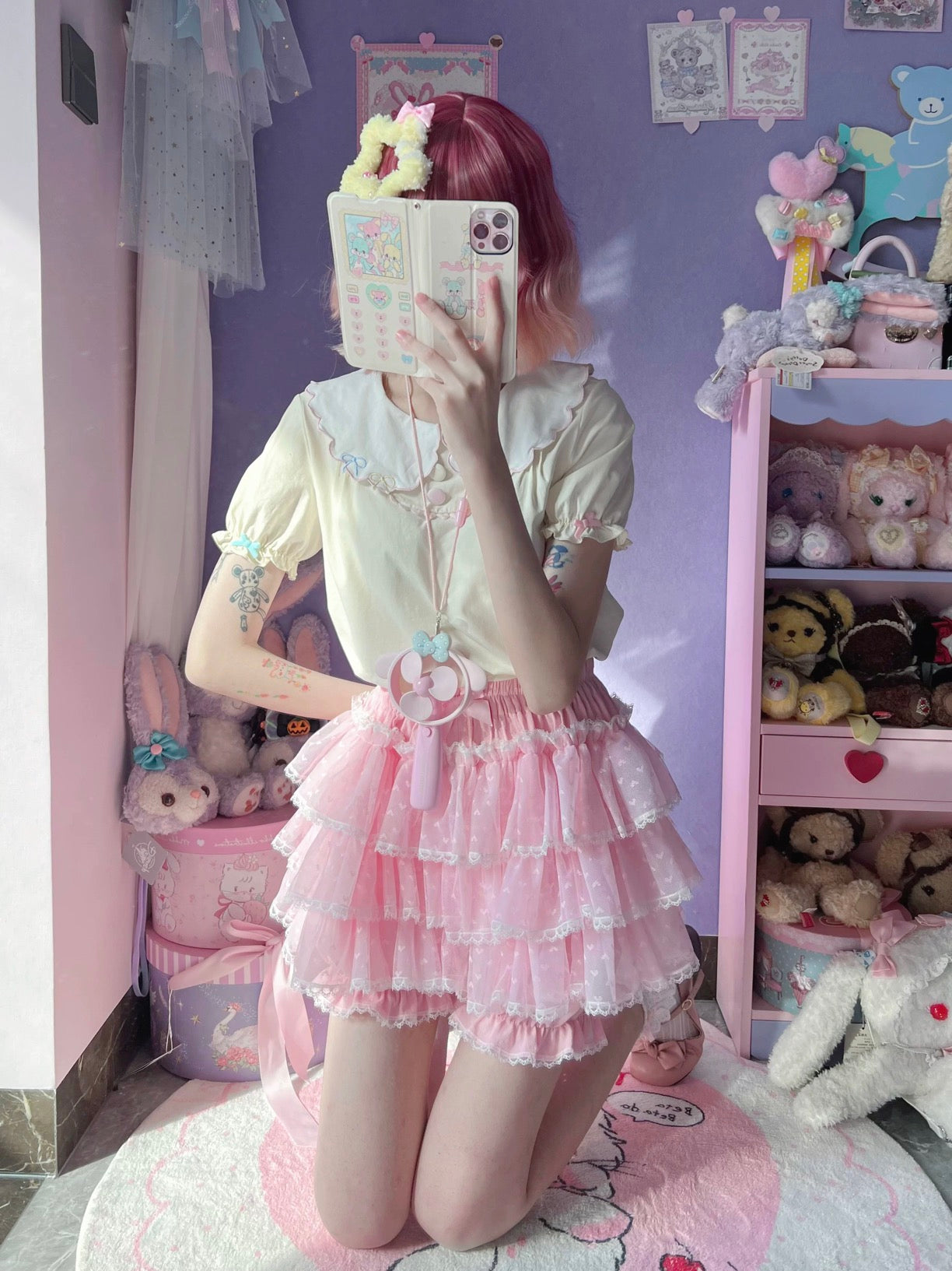 Pink Kawaii Hearts Ruffle Lolita Shorts