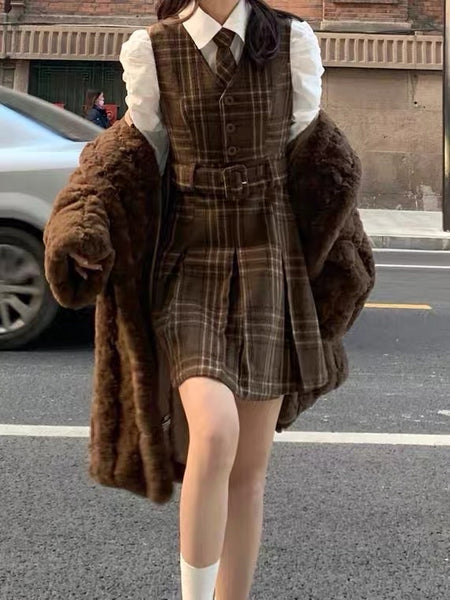 A New Chapter Plaid Pinafore Mini Dress with Belt