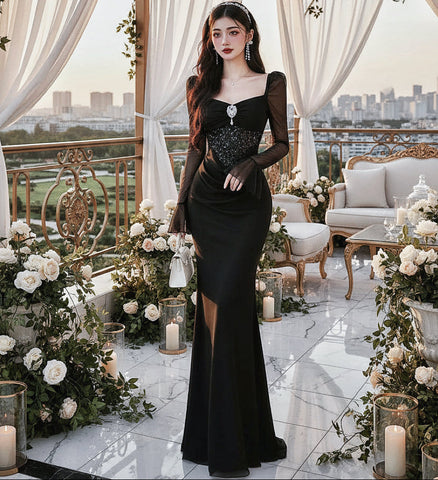 Dark Siren Dark Aesthetic Gown - Gothic Glamour Maxi Evening Dress