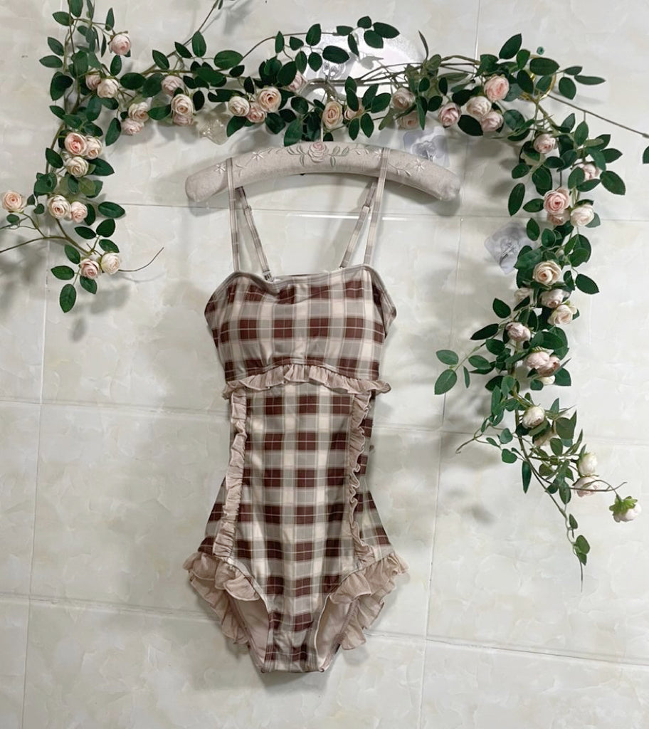 2-Piece Plaid Dark Cottagecore Swimsuit