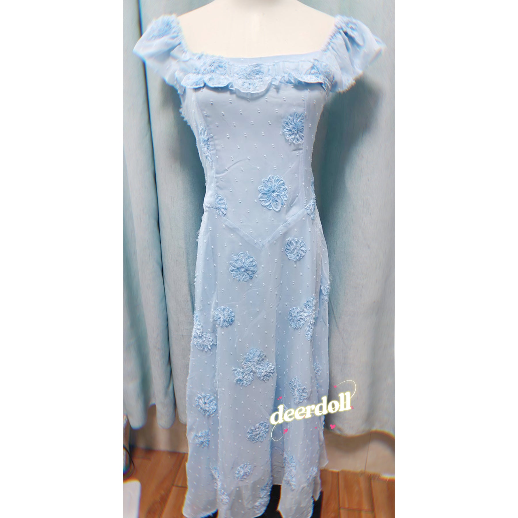 Romantic Dream Blue Embroidered Fairycore Princess Dress