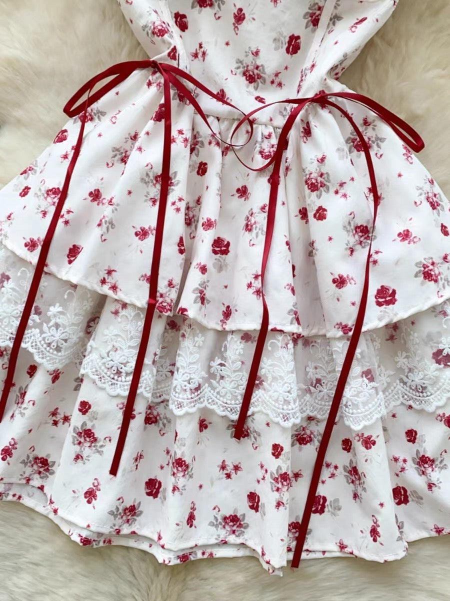 Cherry Bird Red Ribbon Coquette Dress