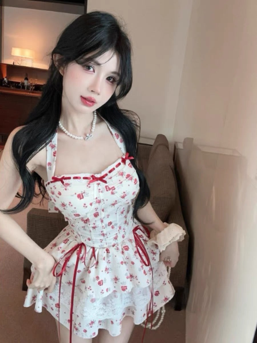 Cherry Bird Red Ribbon Coquette Dress