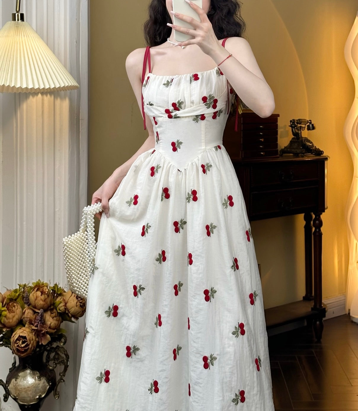 Cherry Embroidered Set 2-Piece Coquette Dress Set