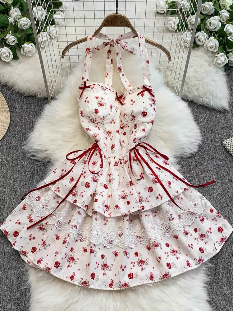 Cherry Bird Red Ribbon Coquette Dress