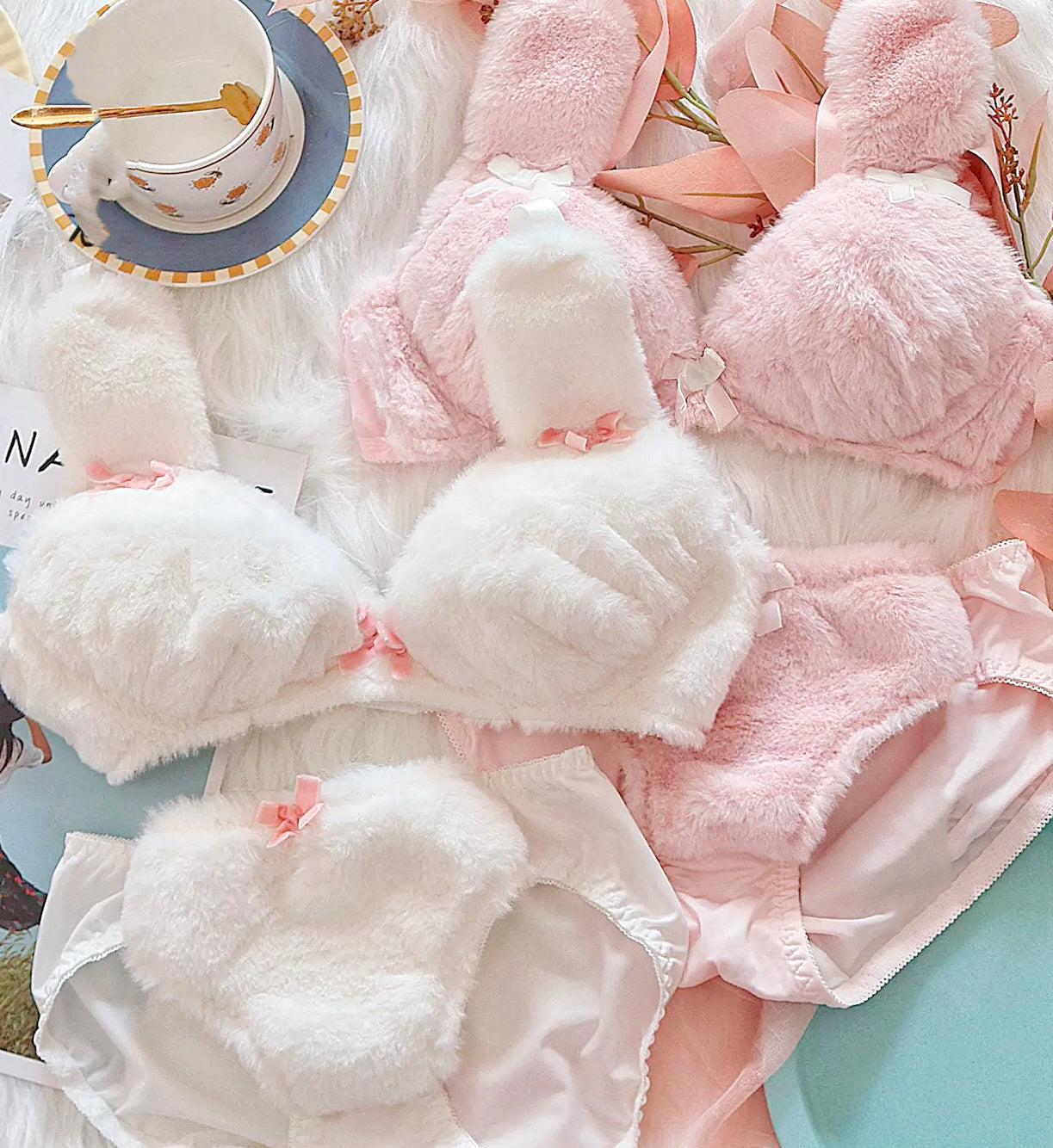 Soft Fuzzy Bunny Plush Kawaii Lingerie Set