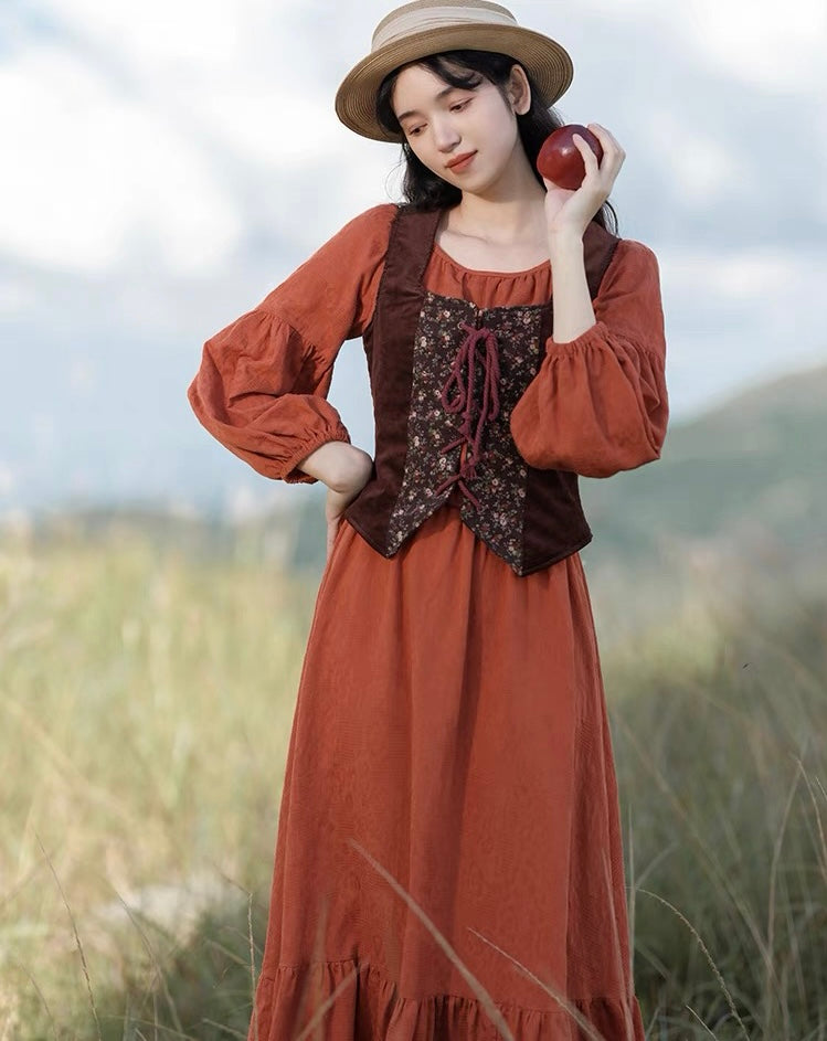 Cotton Cottagecore Dress with Vest Cottagecore Fashion Cottage Witch