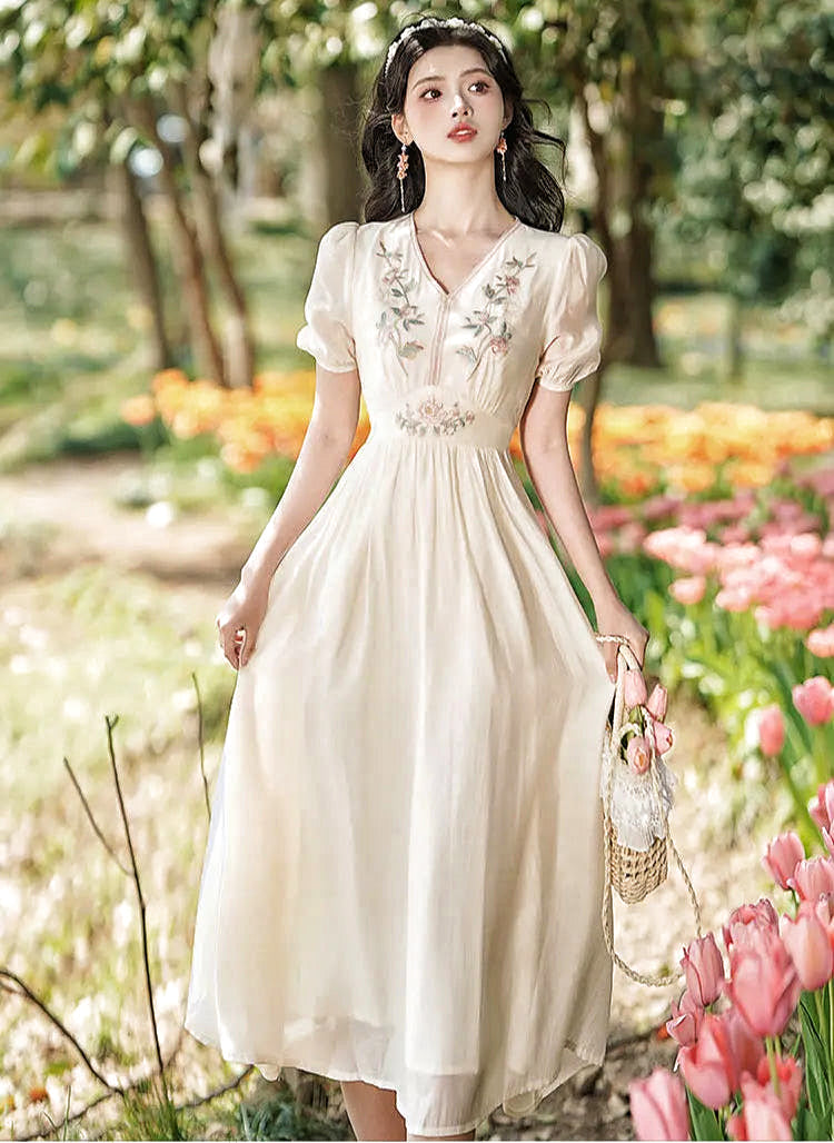 Cotton Tree Cottagecore Dress with Embroidery