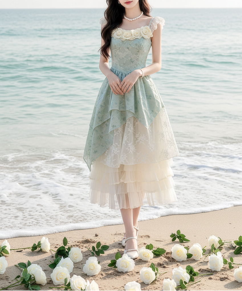Mint Shabby Chic Coquette Dress dreamy soft pastel Fairy Dress